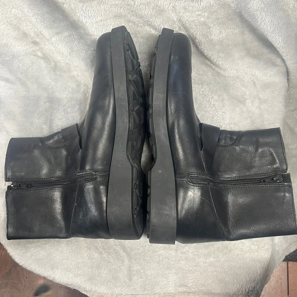 Polo Jeans Co Ralph Lauren Black Leather Buckle Moto Biker Boots Mens size‎ 11.5